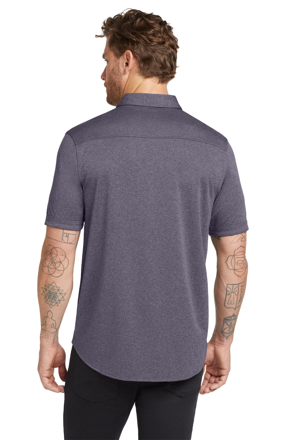 OGIO Gravitate Full-Button Polo. OG141 - Navy Heather - back