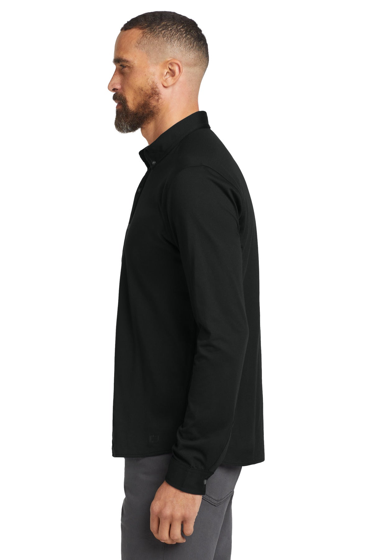 OGIO Code Stretch Long Sleeve Button-Up. OG145 - Blacktop - side
