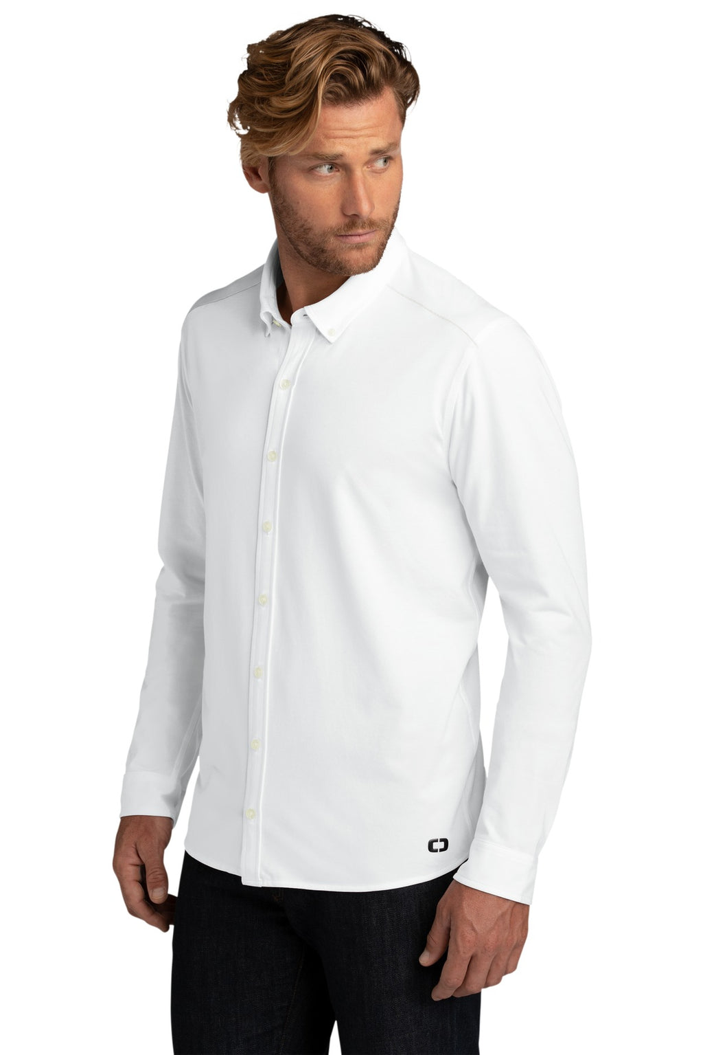 OGIO Code Stretch Long Sleeve Button-Up. OG145 - Bright White - three_q