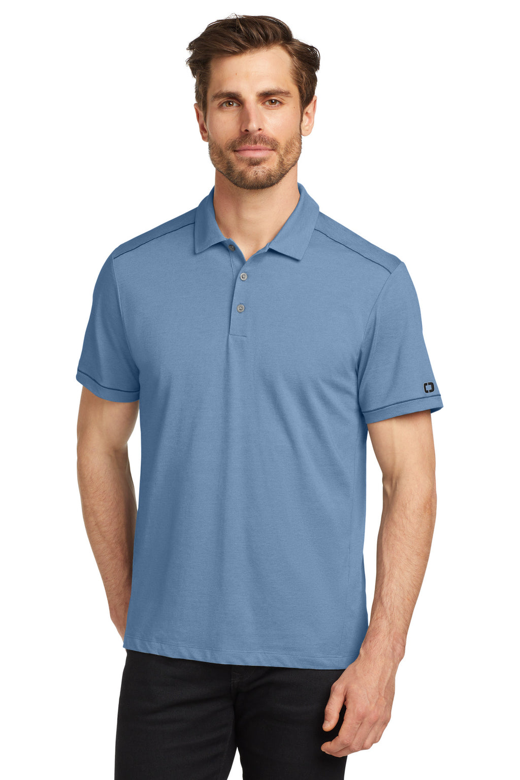 OGIO Code Stretch Polo. OG146 - Force Blue Heather - front