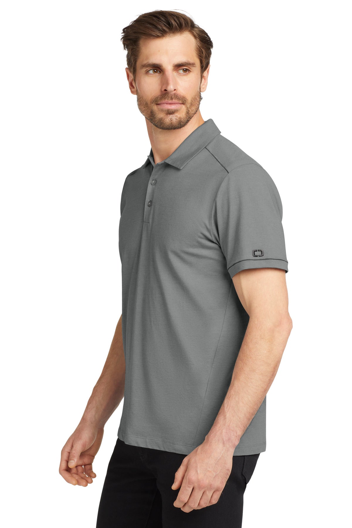 OGIO Code Stretch Polo. OG146 - Tarmac Grey Heather - side