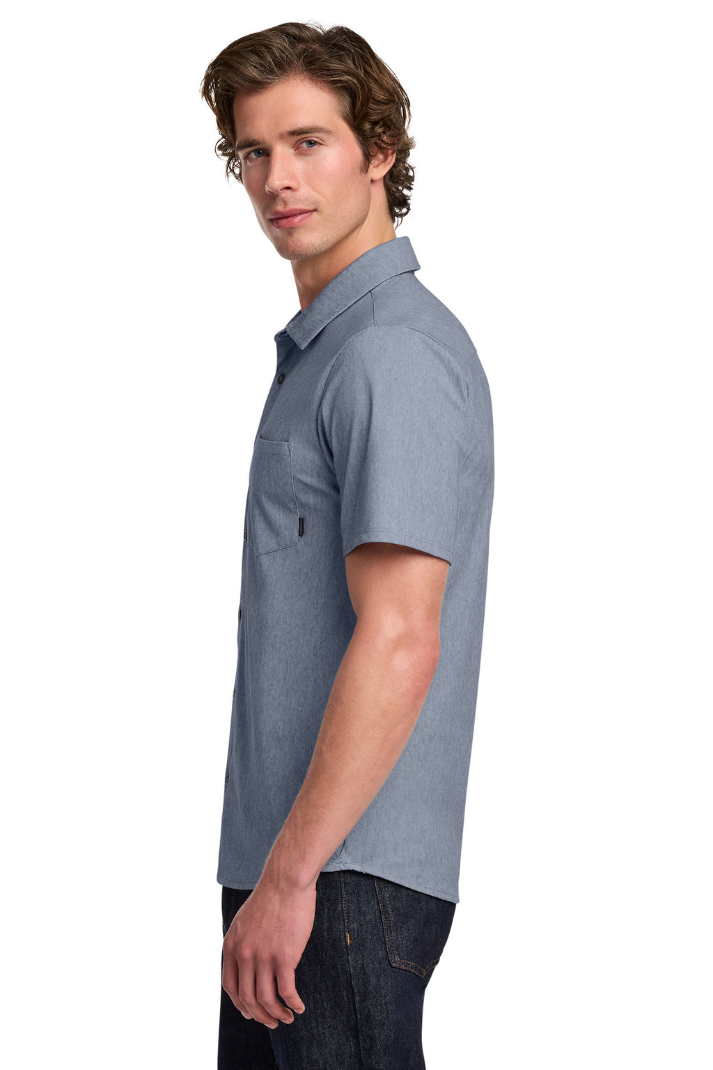 OGIO Extend Short Sleeve Button-Up OG160 - Deep Blue Heather - side