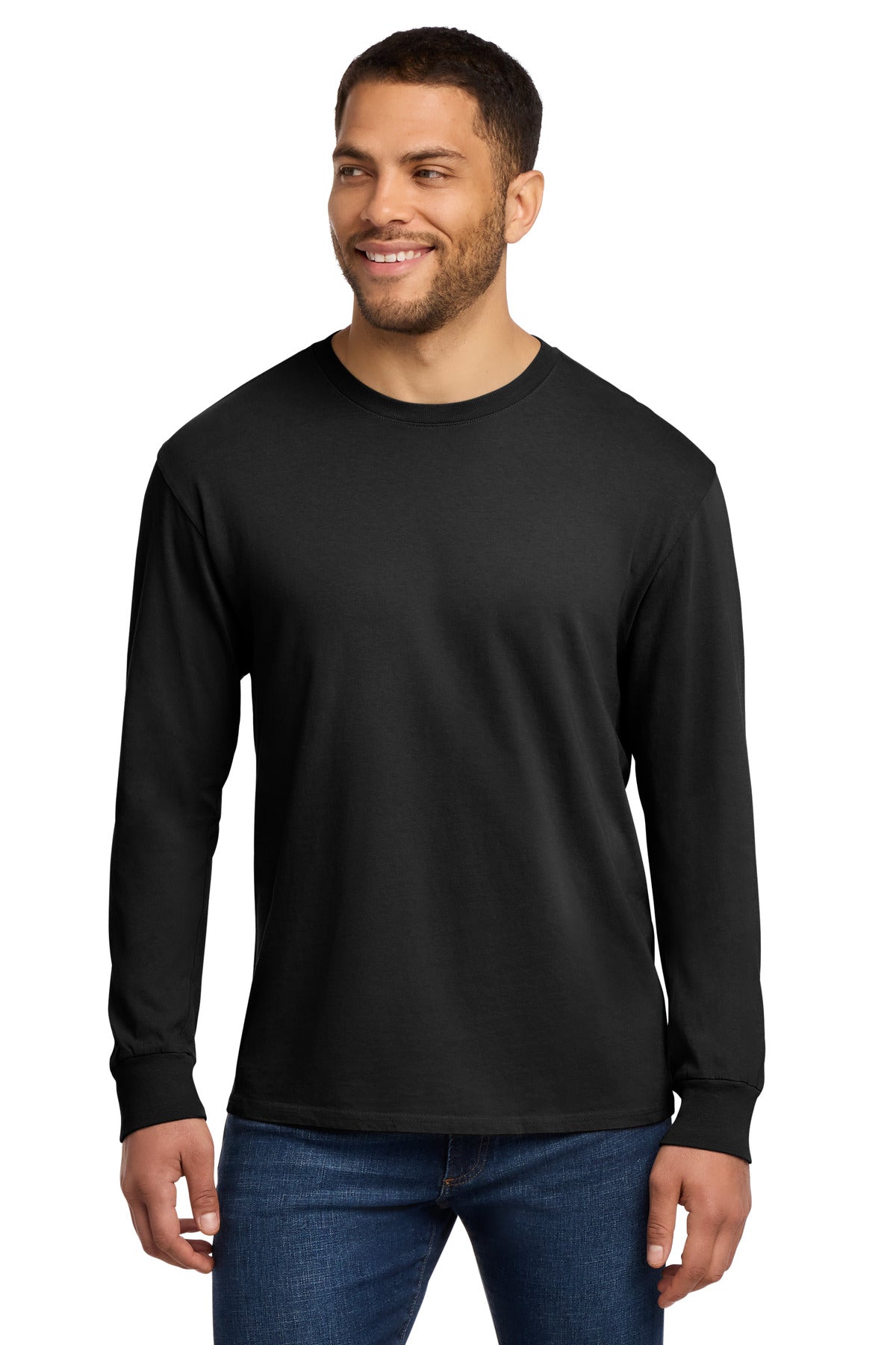 Port & Co Beach Wash Garment-Dyed Long Sleeve Tee PC099LS - Black - front