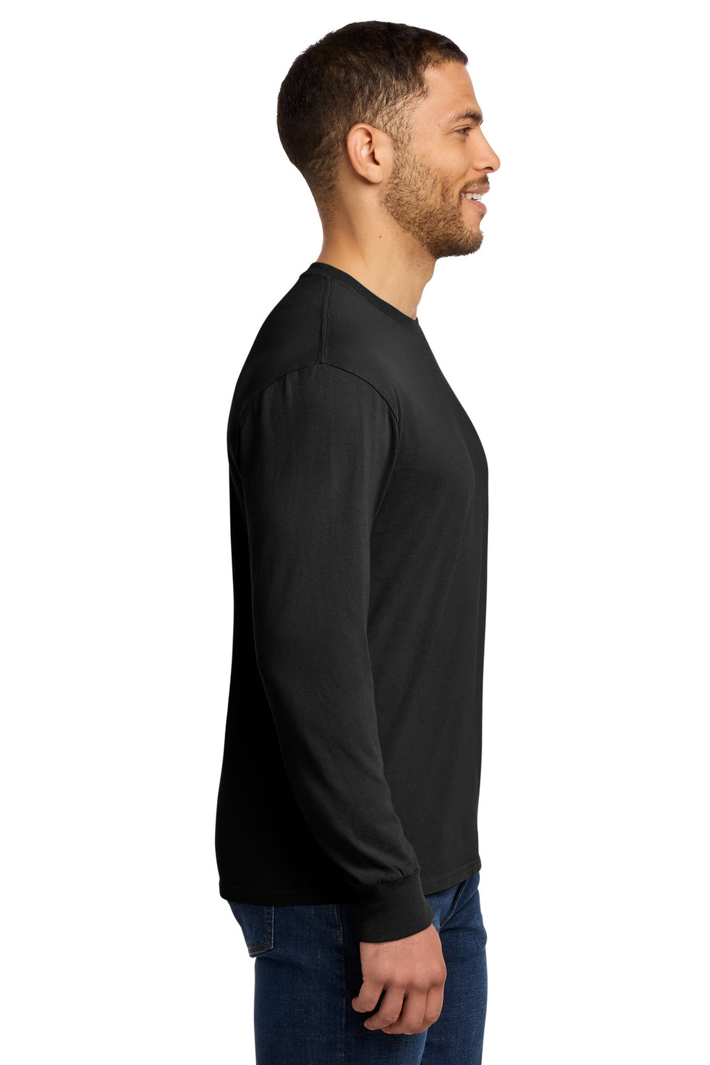 Port & Co Beach Wash Garment-Dyed Long Sleeve Tee PC099LS - Black - side