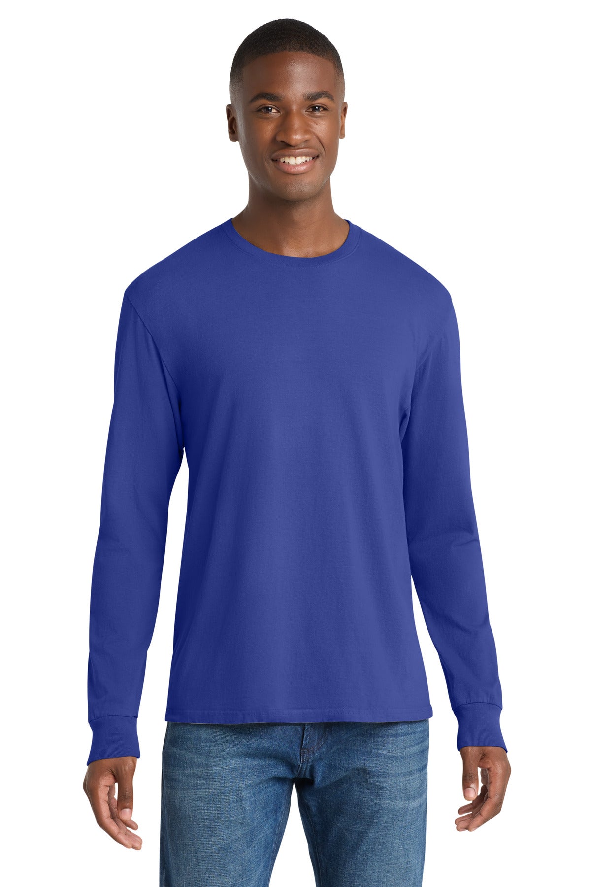 Port & Co Beach Wash Garment-Dyed Long Sleeve Tee PC099LS - Blue Iris - front