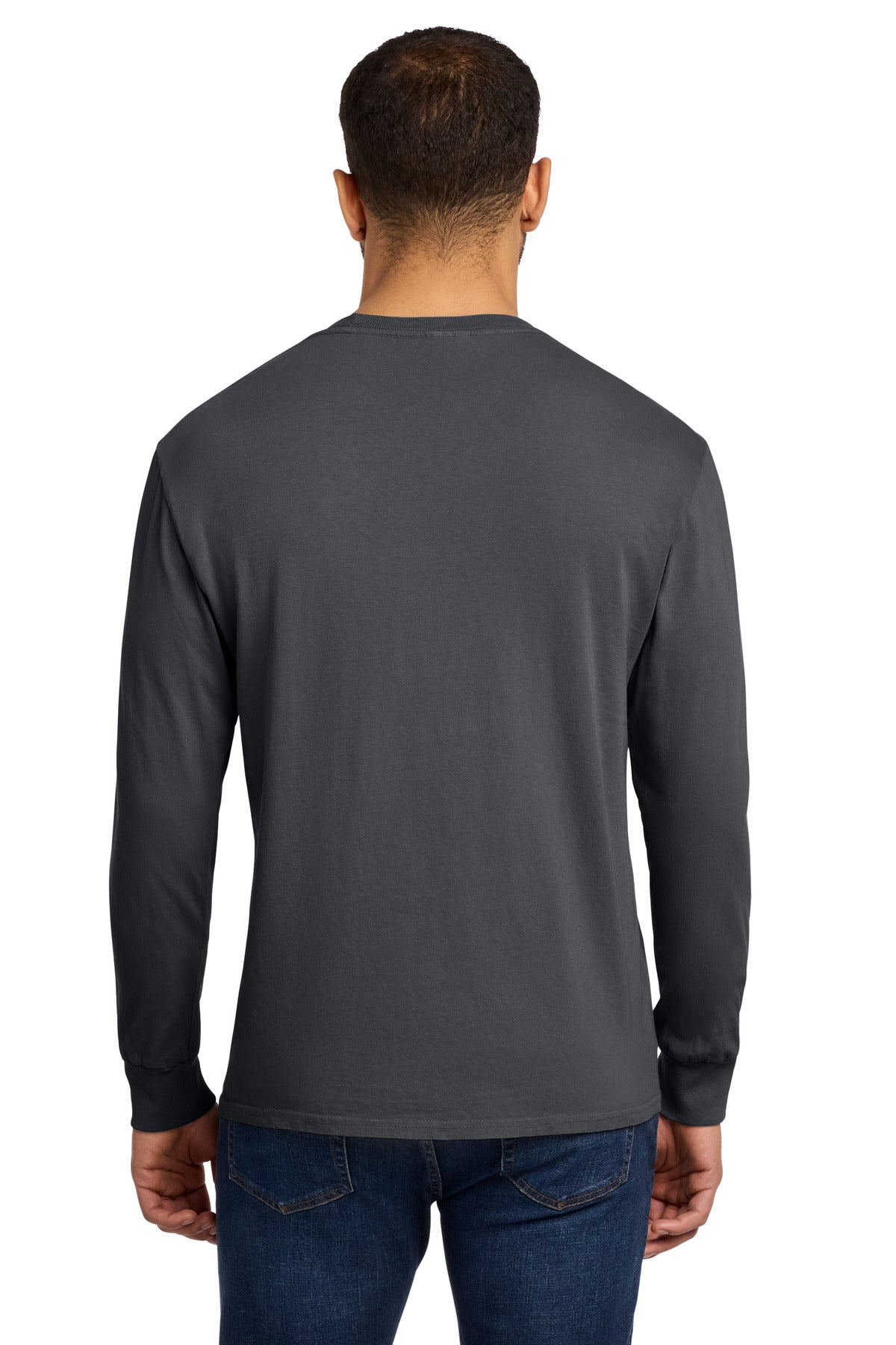 Port & Co Beach Wash Garment-Dyed Long Sleeve Tee PC099LS - Coal - back