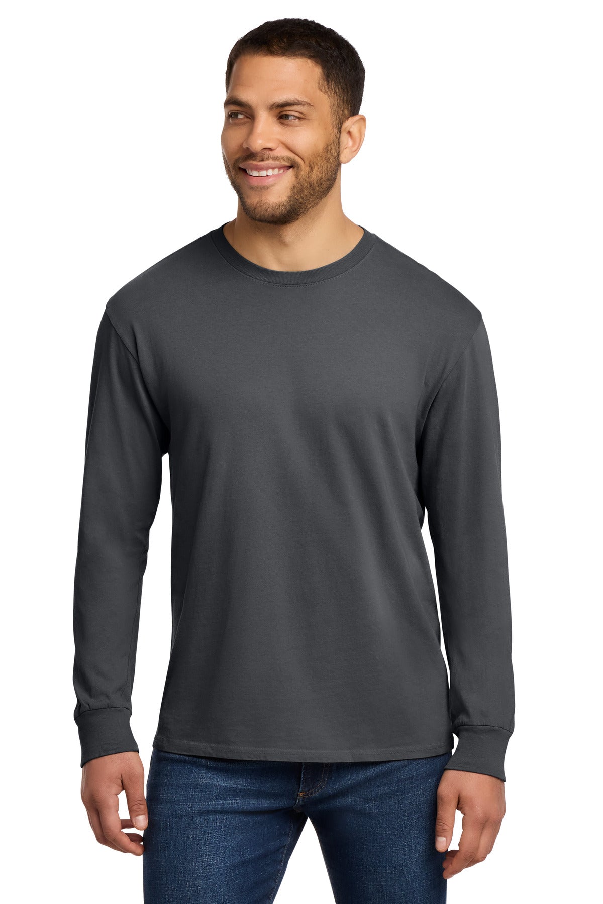 Port & Co Beach Wash Garment-Dyed Long Sleeve Tee PC099LS - Coal - front