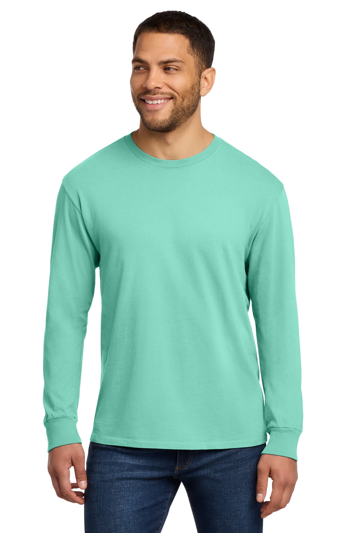 Port & Co Beach Wash Garment-Dyed Long Sleeve Tee PC099LS - Cool Mint - front