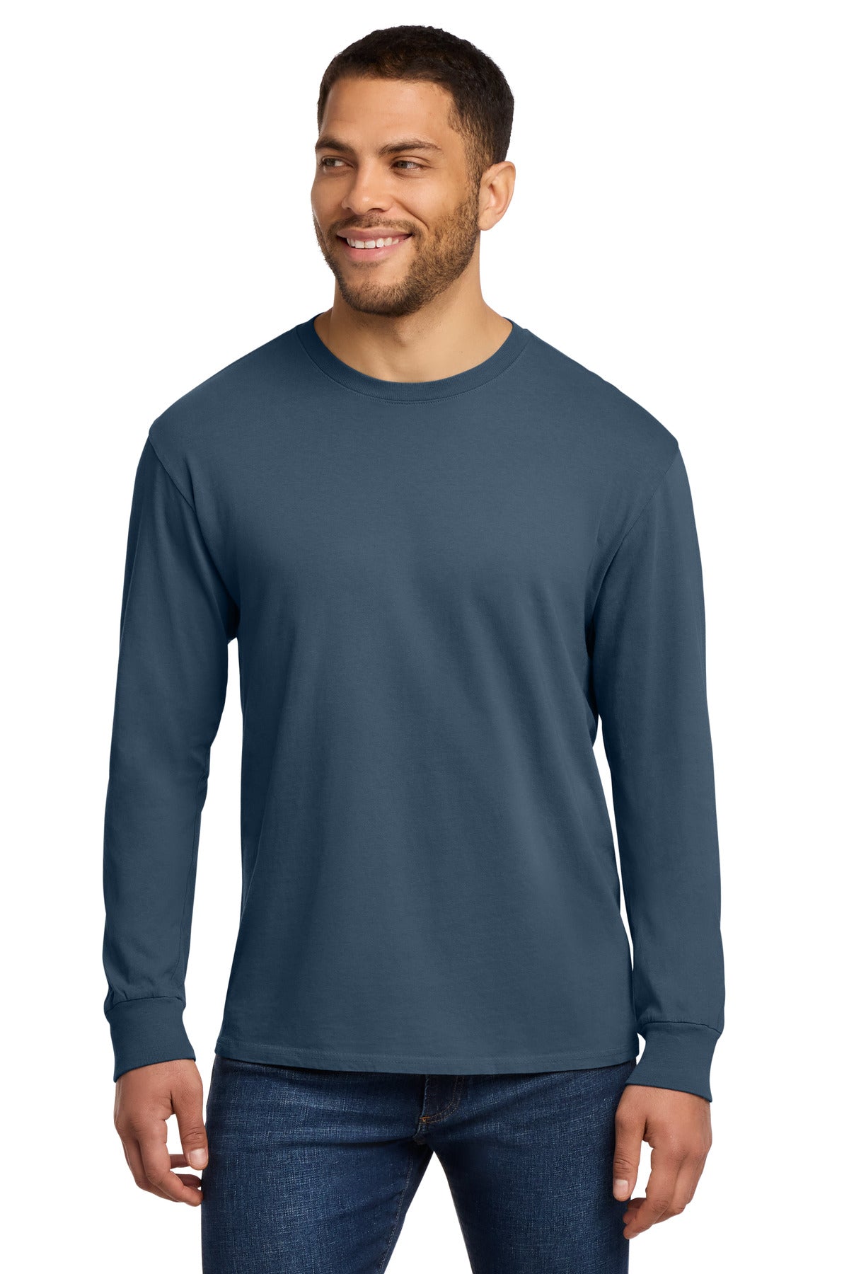 Port & Co Beach Wash Garment-Dyed Long Sleeve Tee PC099LS - Denim Blue - front