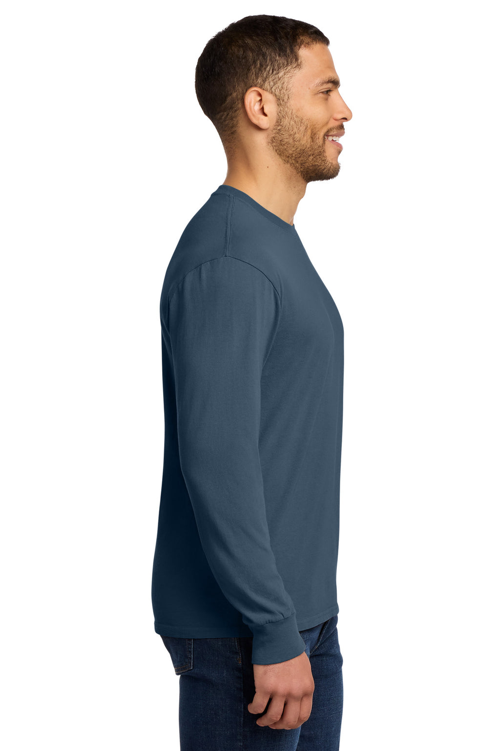 Port & Co Beach Wash Garment-Dyed Long Sleeve Tee PC099LS - Denim Blue - side