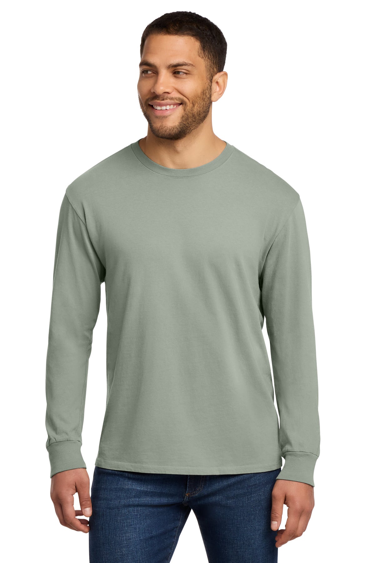 Port & Co Beach Wash Garment-Dyed Long Sleeve Tee PC099LS - Dove Grey - front