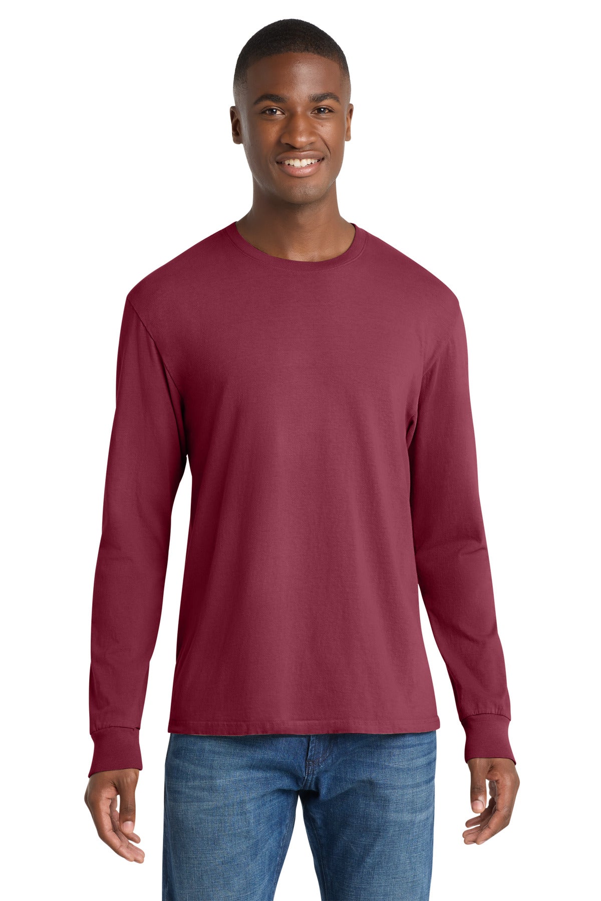 Port & Co Beach Wash Garment-Dyed Long Sleeve Tee PC099LS - Merlot - front