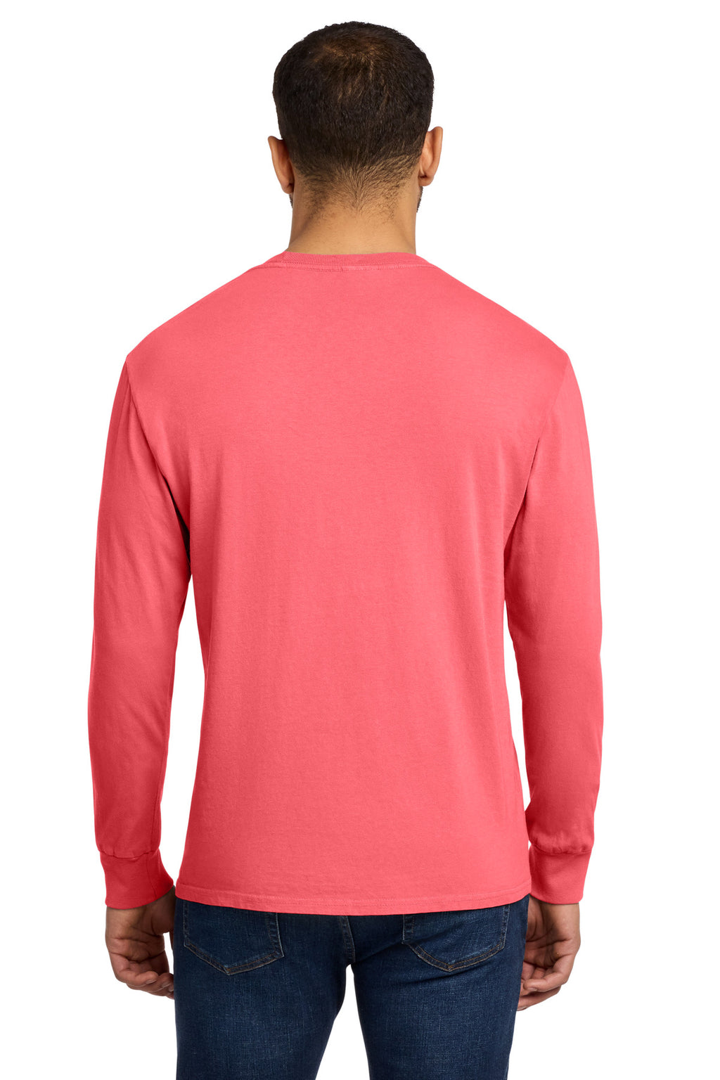 Port & Co Beach Wash Garment-Dyed Long Sleeve Tee PC099LS - Neon Coral - back