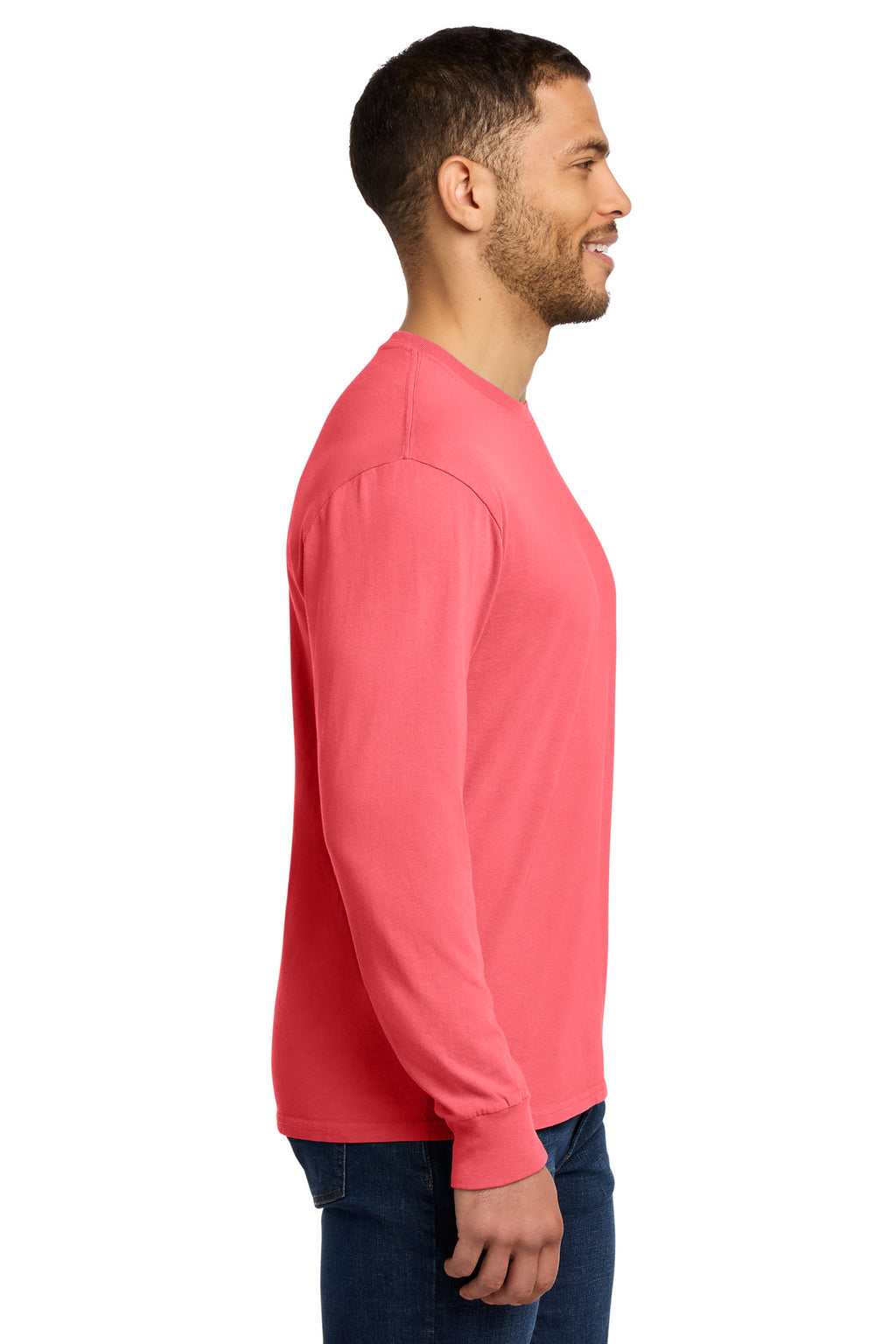 Port & Co Beach Wash Garment-Dyed Long Sleeve Tee PC099LS - Neon Coral - side