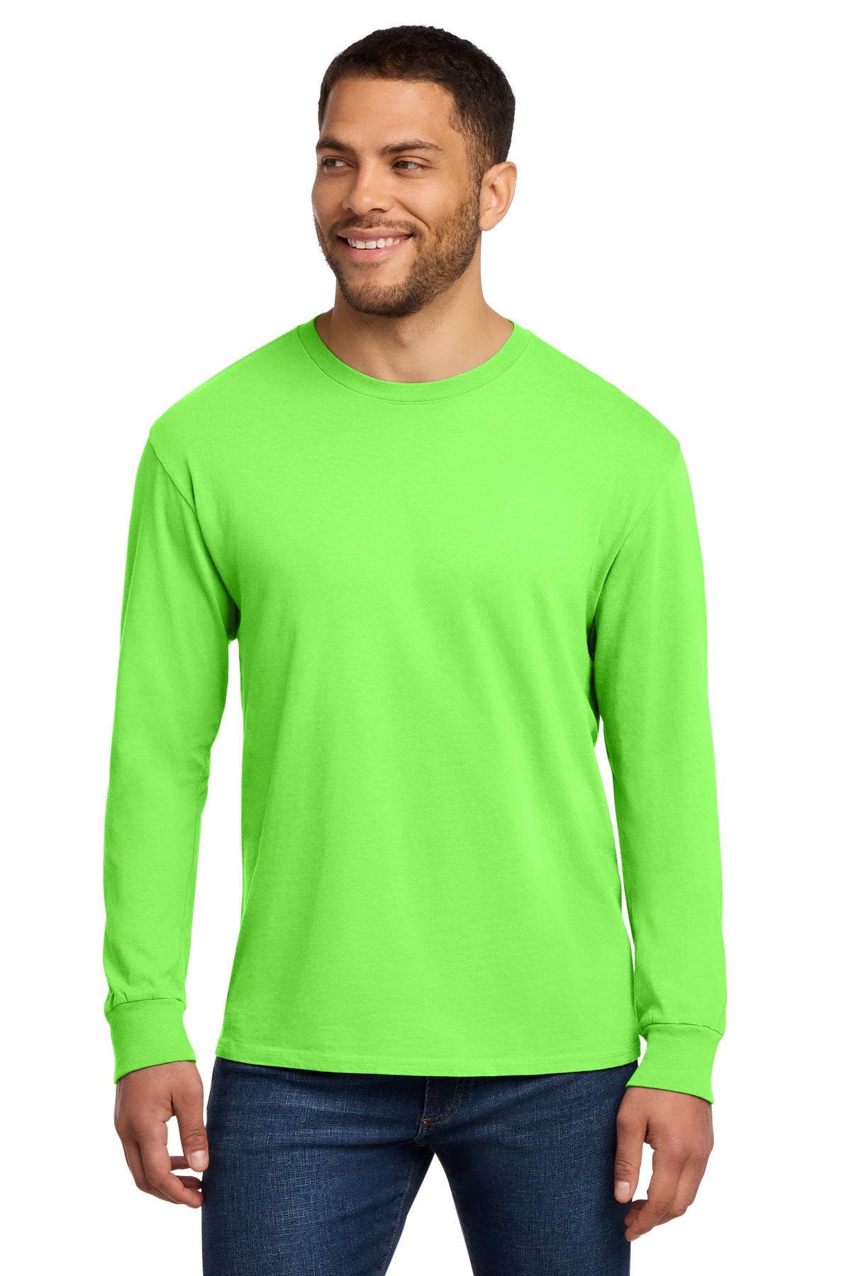 Port & Co Beach Wash Garment-Dyed Long Sleeve Tee PC099LS - Neon Green - front