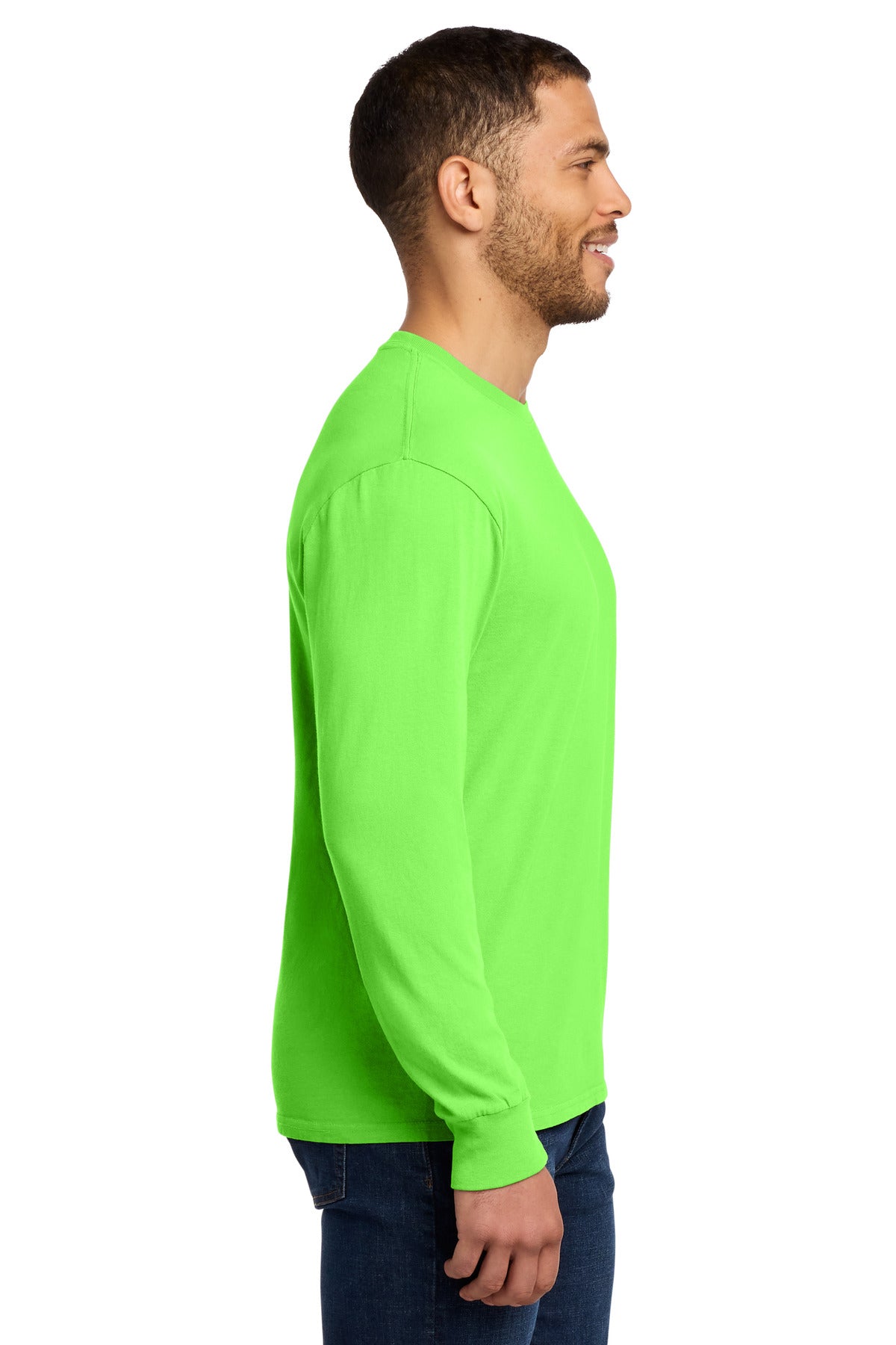 Port & Co Beach Wash Garment-Dyed Long Sleeve Tee PC099LS - Neon Green - side