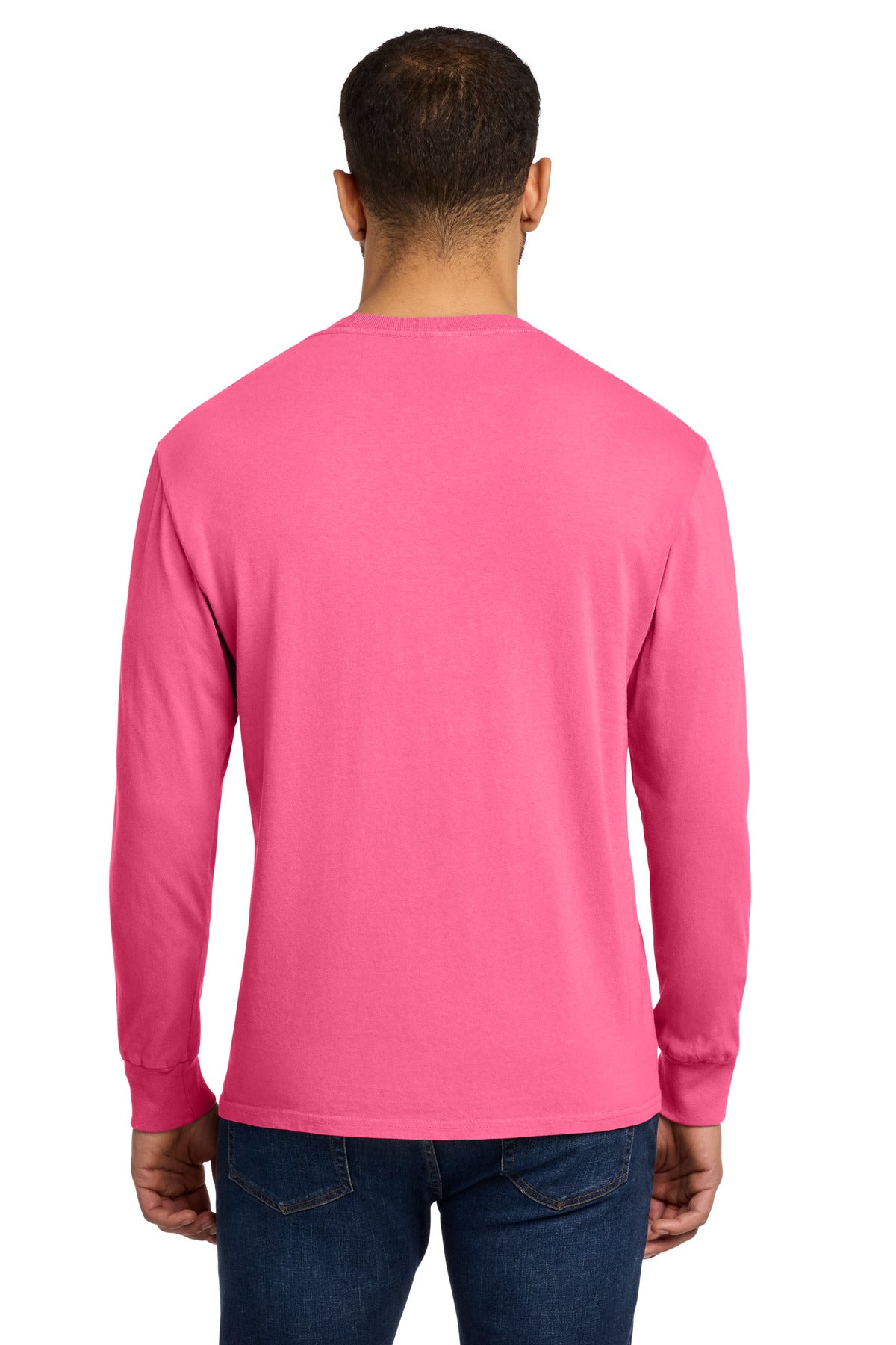Port & Co Beach Wash Garment-Dyed Long Sleeve Tee PC099LS - Neon Pink - back