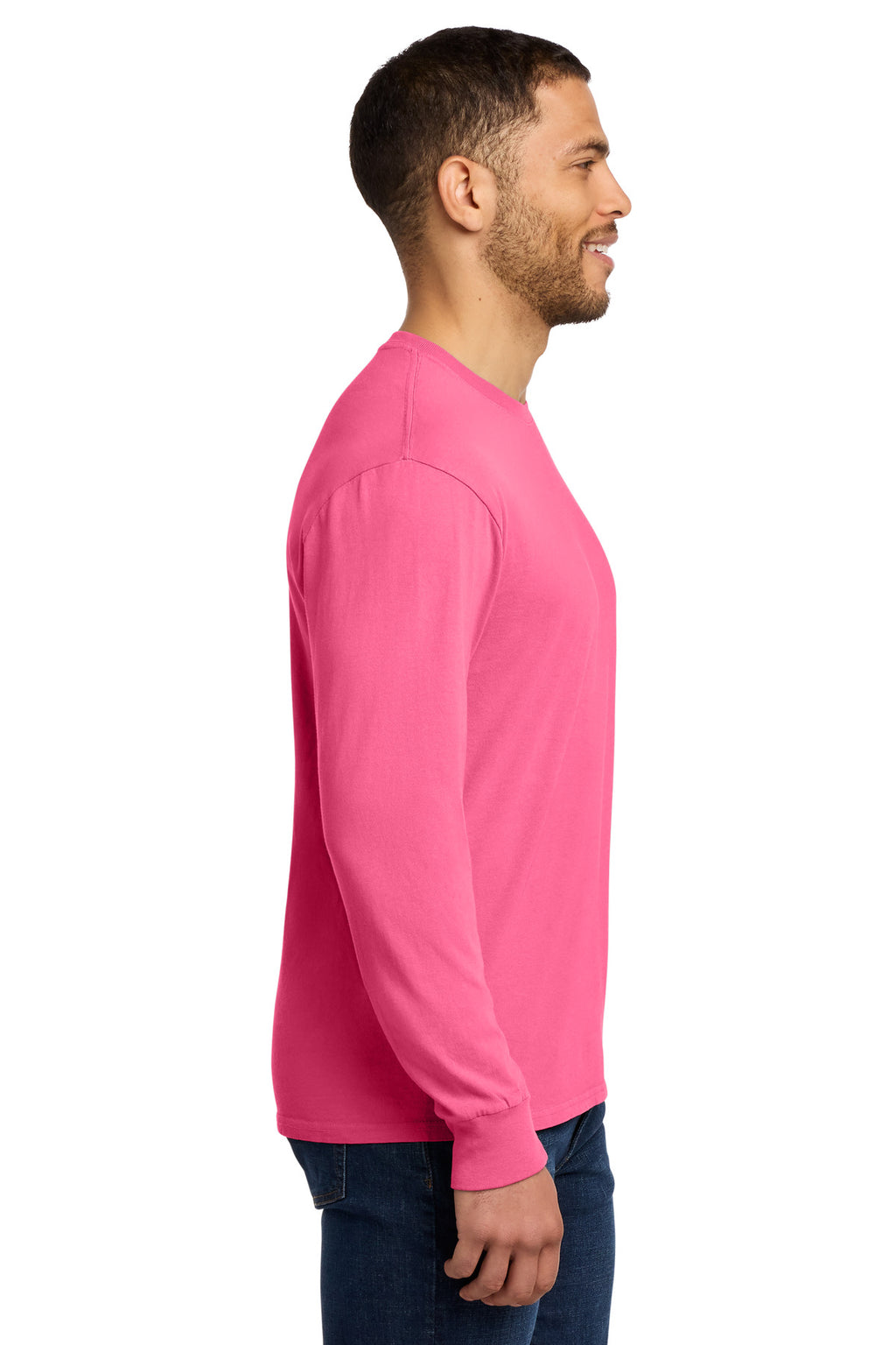 Port & Co Beach Wash Garment-Dyed Long Sleeve Tee PC099LS - Neon Pink - side