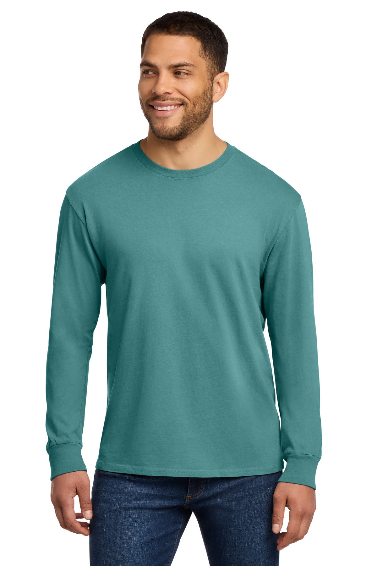 Port & Co Beach Wash Garment-Dyed Long Sleeve Tee PC099LS - Peacock - front