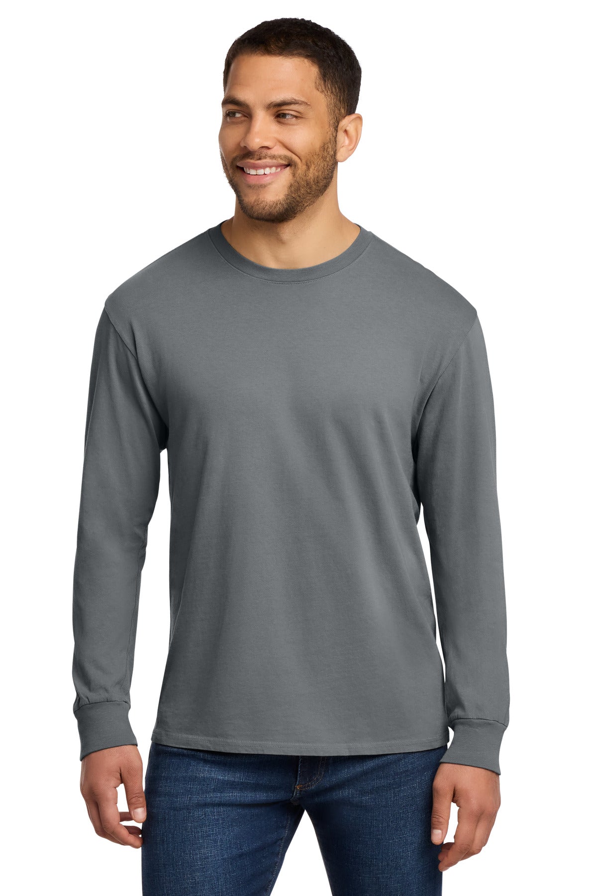 Port & Co Beach Wash Garment-Dyed Long Sleeve Tee PC099LS - Pewter - front
