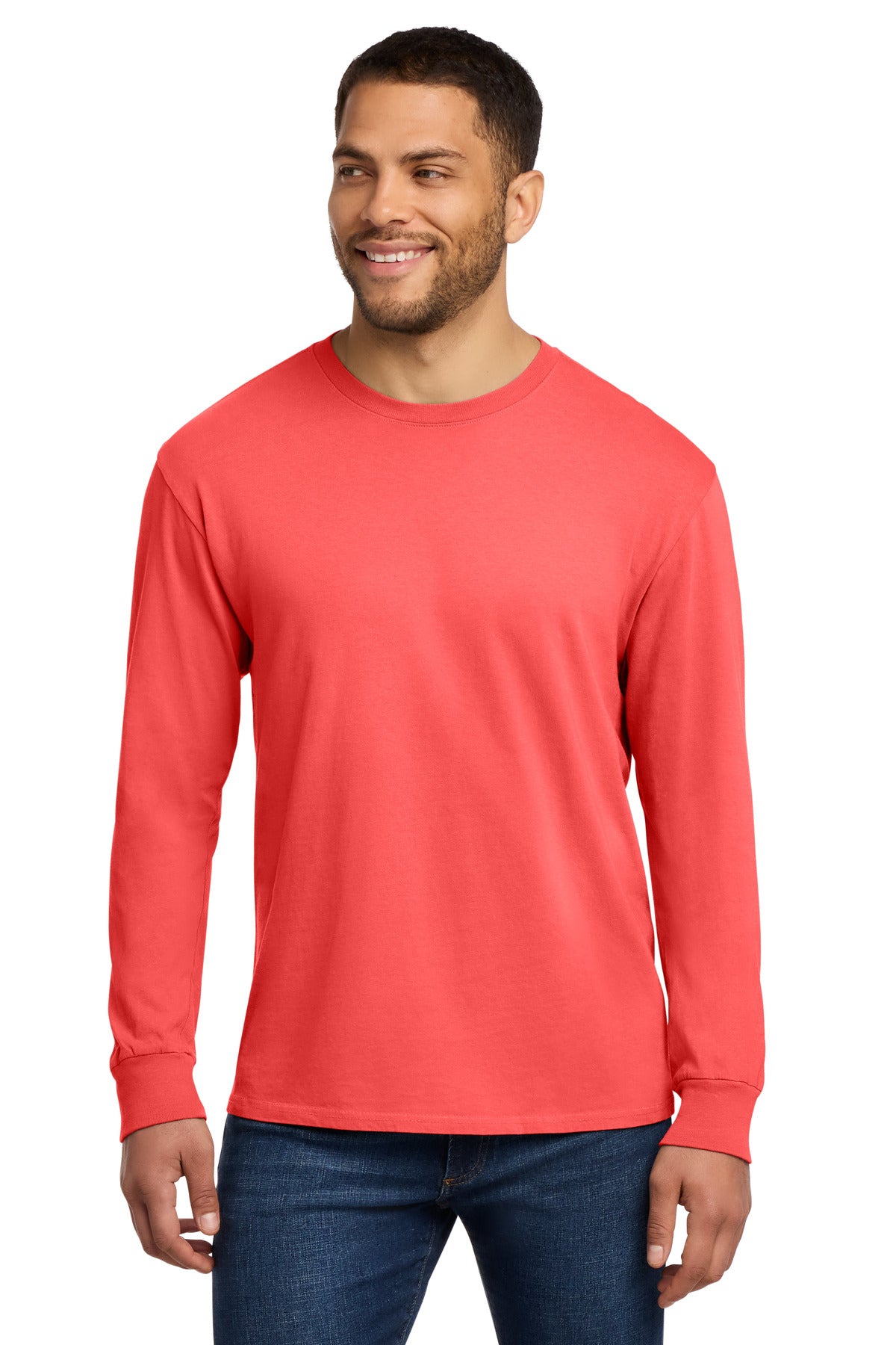 Port & Co Beach Wash Garment-Dyed Long Sleeve Tee PC099LS - Poppy - front