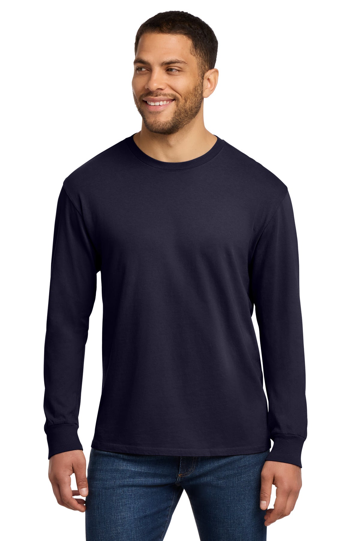 Port & Co Beach Wash Garment-Dyed Long Sleeve Tee PC099LS - True Navy - front