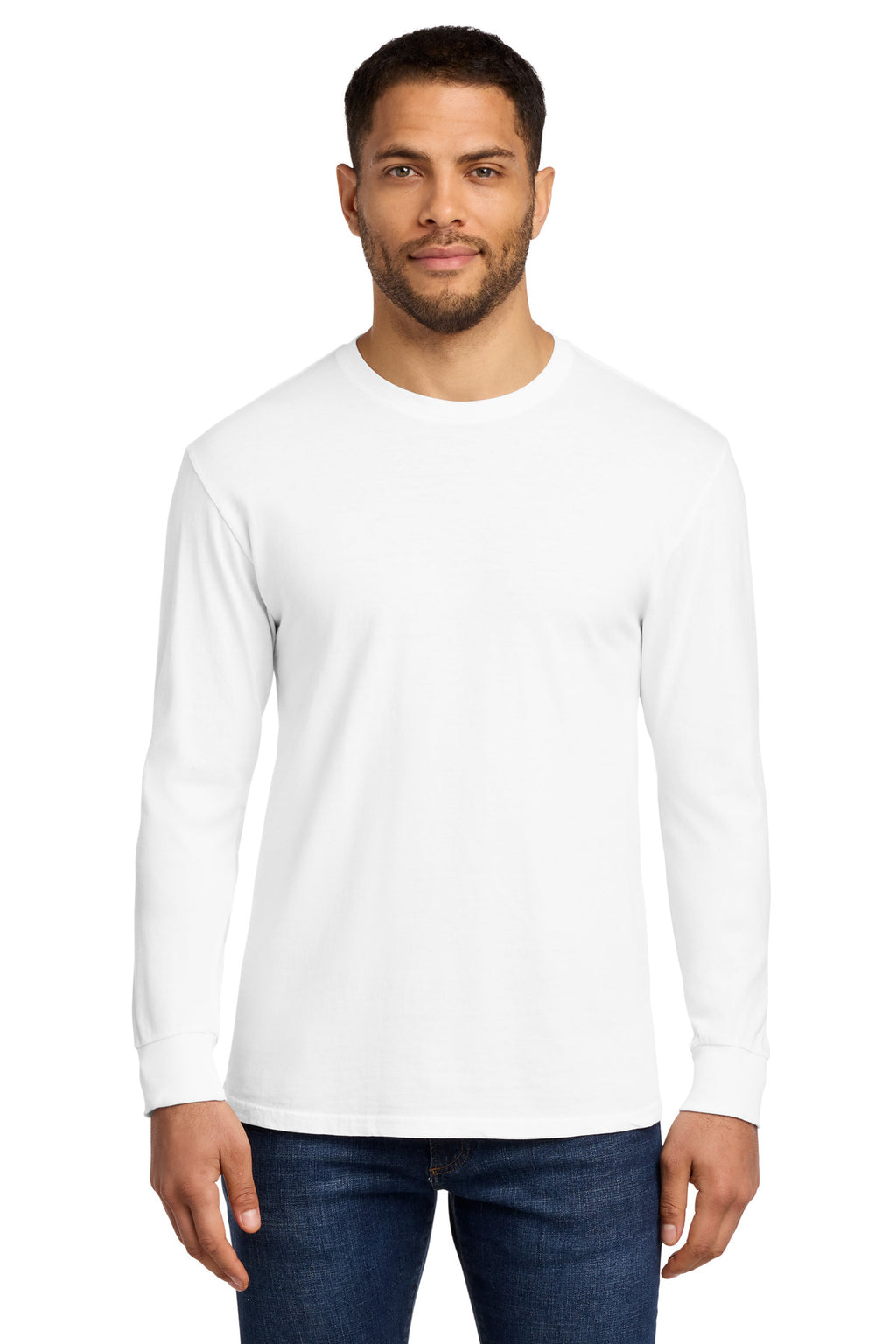 Port & Co Beach Wash Garment-Dyed Long Sleeve Tee PC099LS - White - front