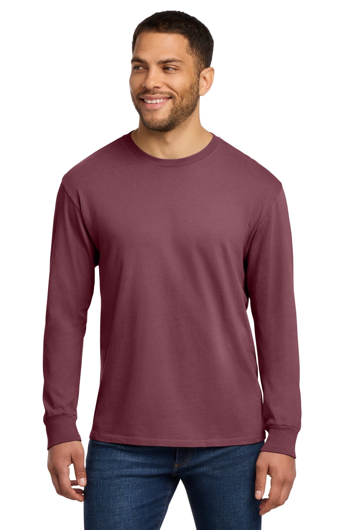 Port & Co Beach Wash Garment-Dyed Long Sleeve Tee PC099LS - Wineberry - front