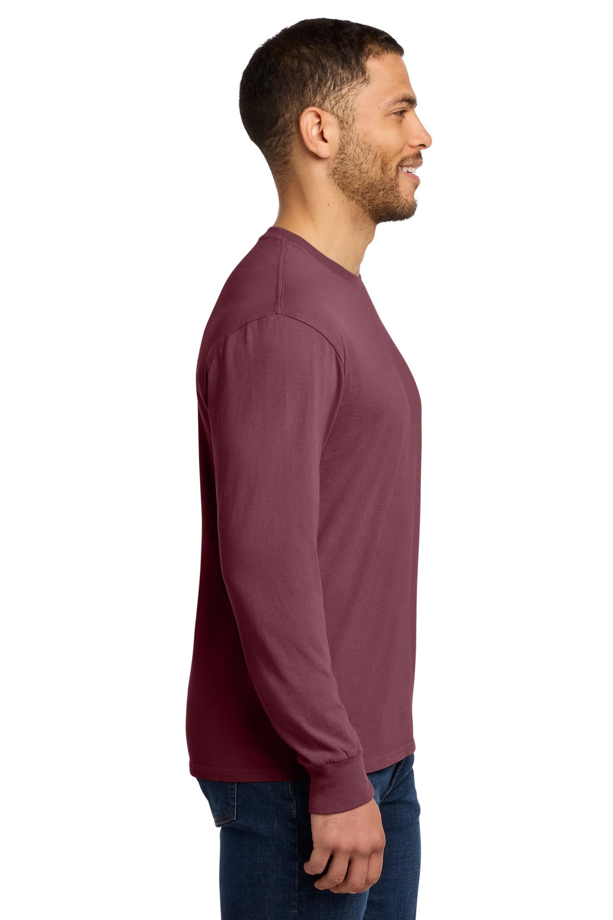 Port & Co Beach Wash Garment-Dyed Long Sleeve Tee PC099LS - Wineberry - side