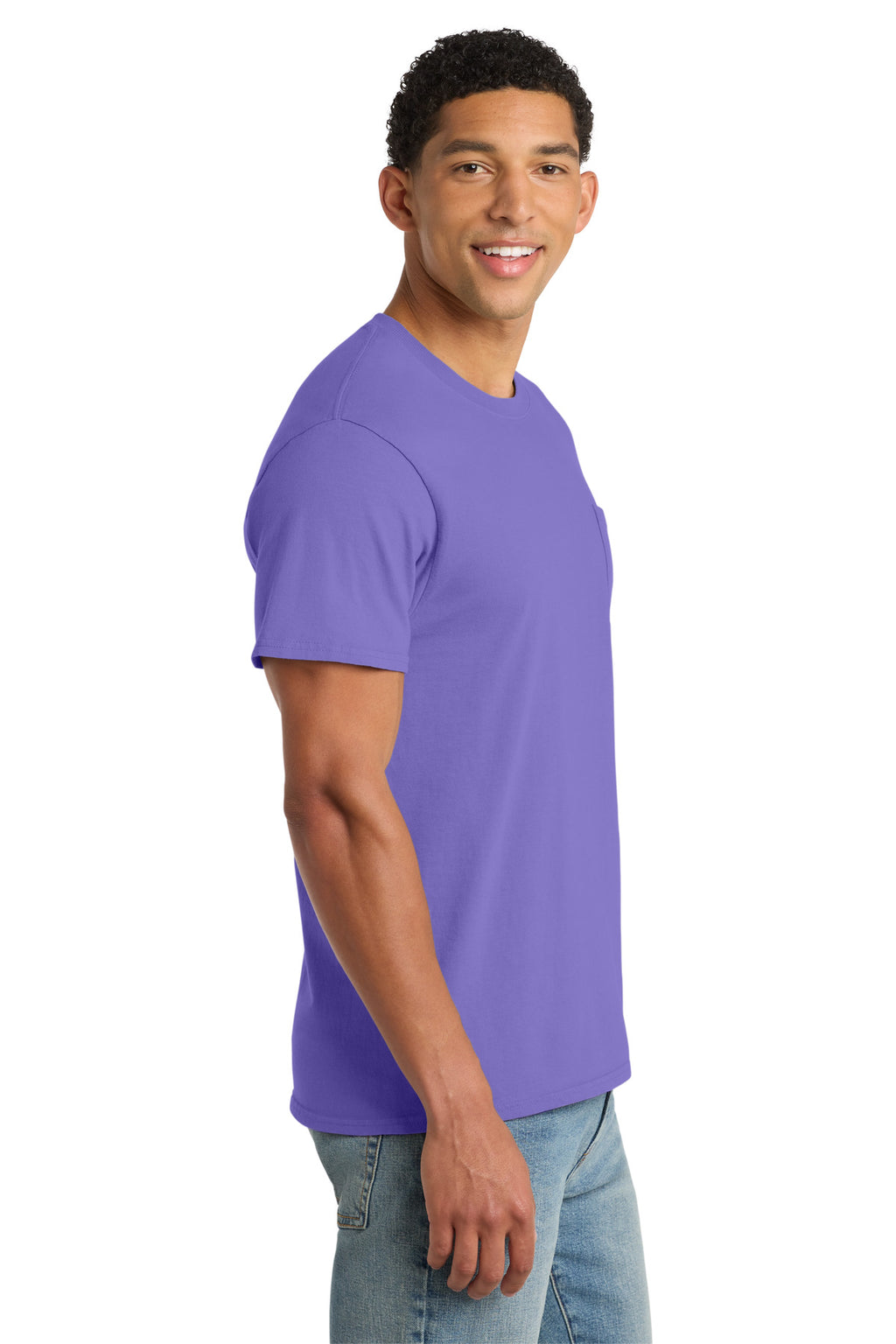 Port & Co Beach Wash Garment-Dyed Pocket Tee. PC099P - Amethyst - side