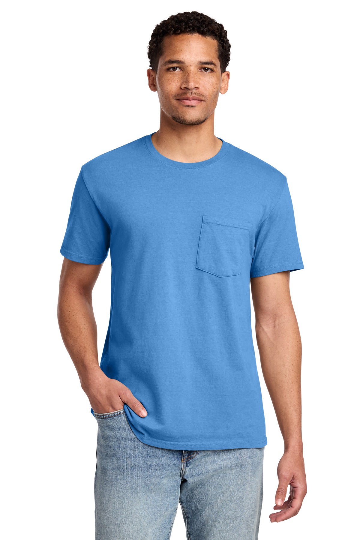 Port & Co Beach Wash Garment-Dyed Pocket Tee. PC099P - Blue Moon - front