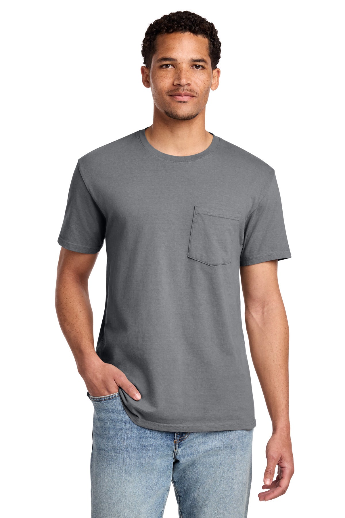 Port & Co Beach Wash Garment-Dyed Pocket Tee. PC099P - Coal - front