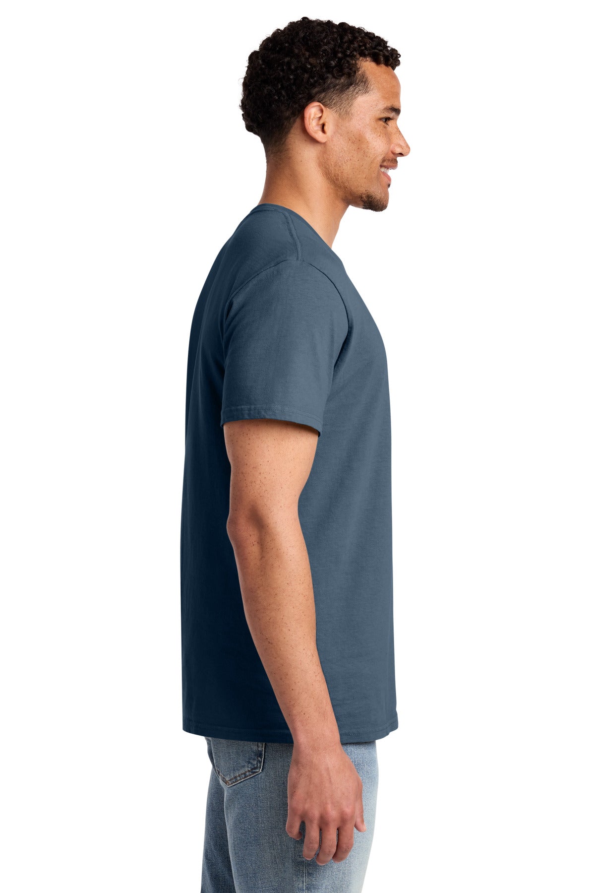 Port & Co Beach Wash Garment-Dyed Pocket Tee. PC099P - Denim Blue - side