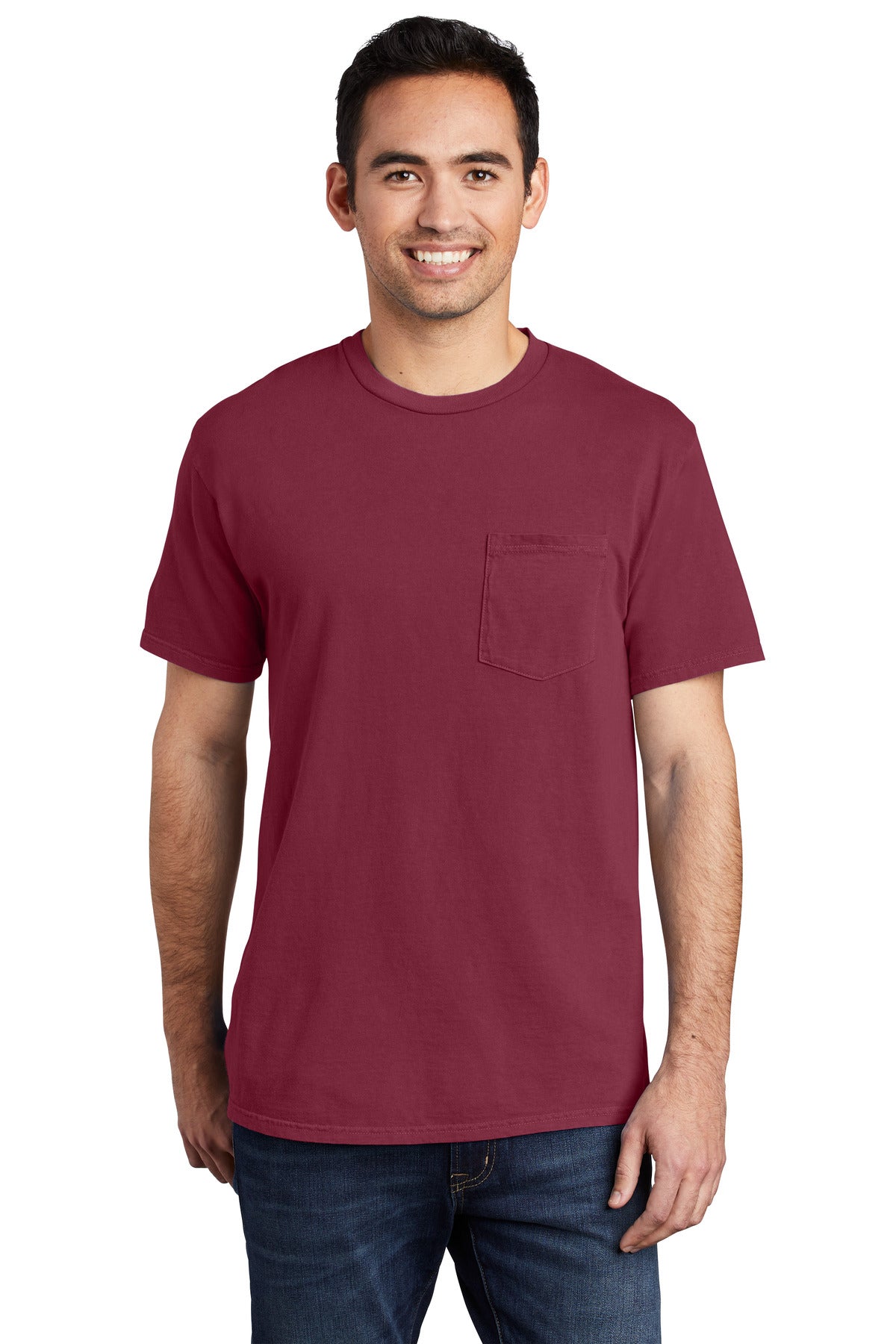 Port & Co Beach Wash Garment-Dyed Pocket Tee. PC099P - Merlot - front