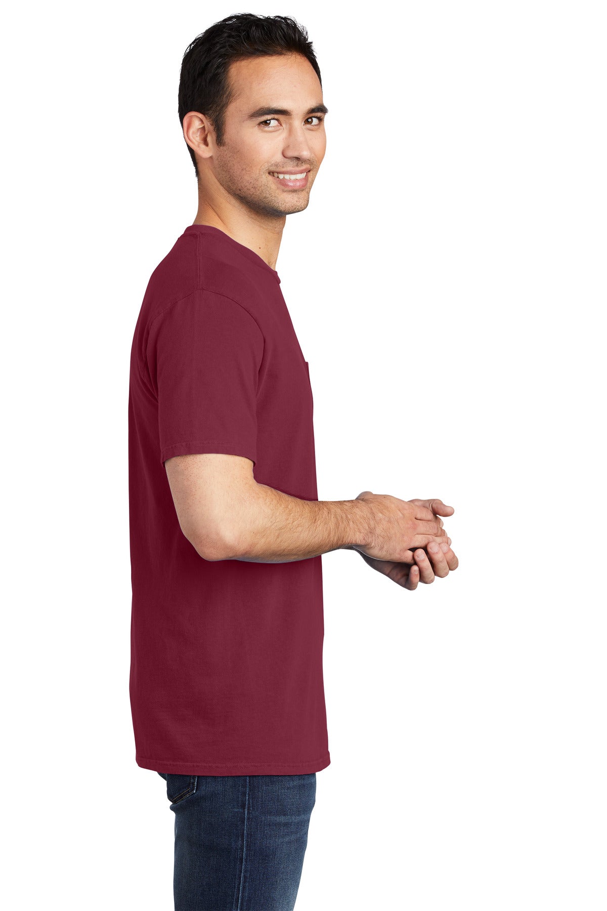 Port & Co Beach Wash Garment-Dyed Pocket Tee. PC099P - Merlot - side