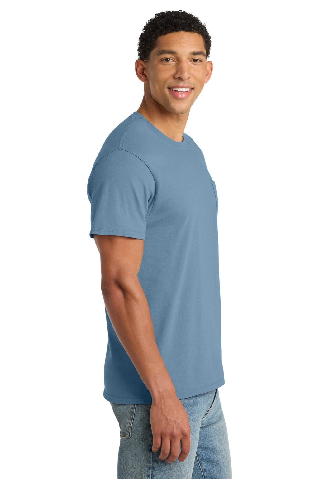 Port & Co Beach Wash Garment-Dyed Pocket Tee. PC099P - Mist - side