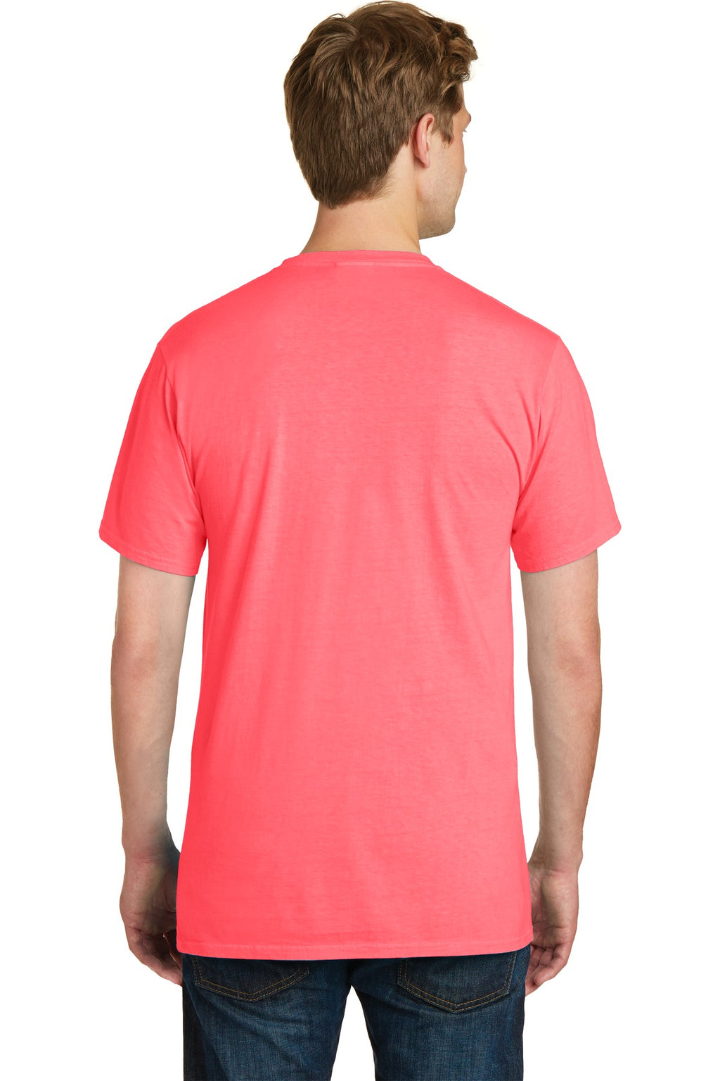 Port & Co Beach Wash Garment-Dyed Pocket Tee. PC099P - Neon Coral - back