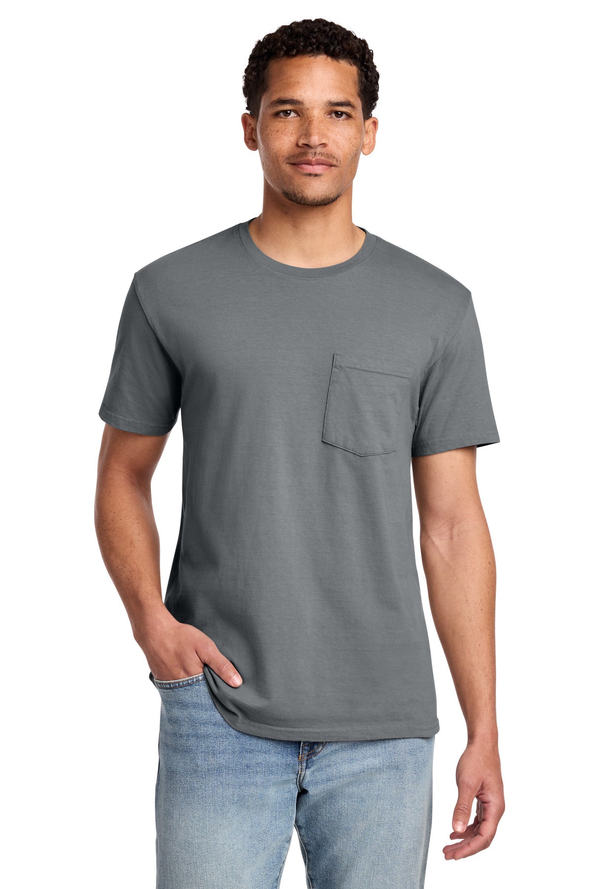 Port & Co Beach Wash Garment-Dyed Pocket Tee. PC099P - Pewter - front
