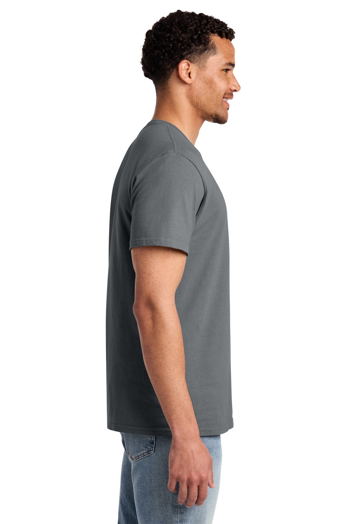 Port & Co Beach Wash Garment-Dyed Pocket Tee. PC099P - Pewter - side