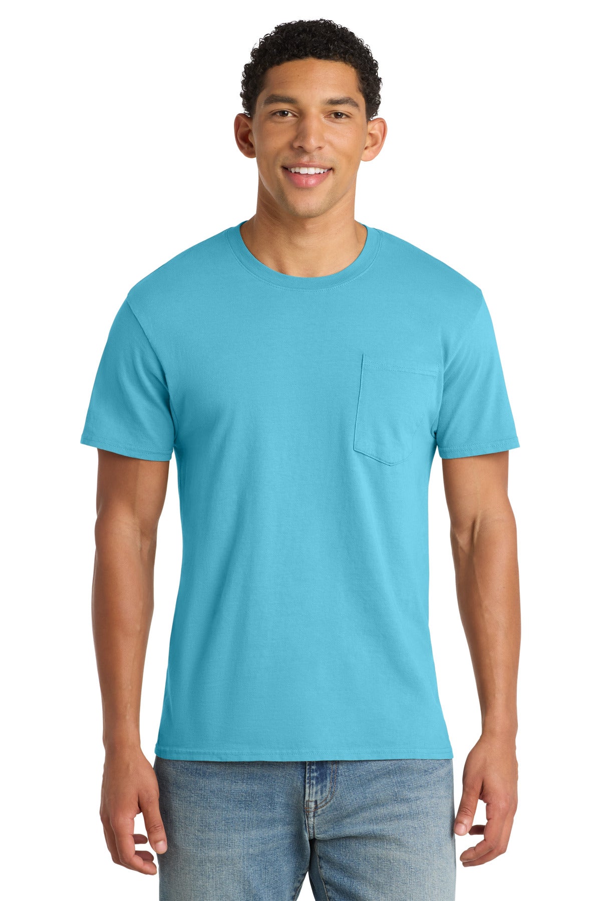 Port & Co Beach Wash Garment-Dyed Pocket Tee. PC099P - Tidal Wave - front