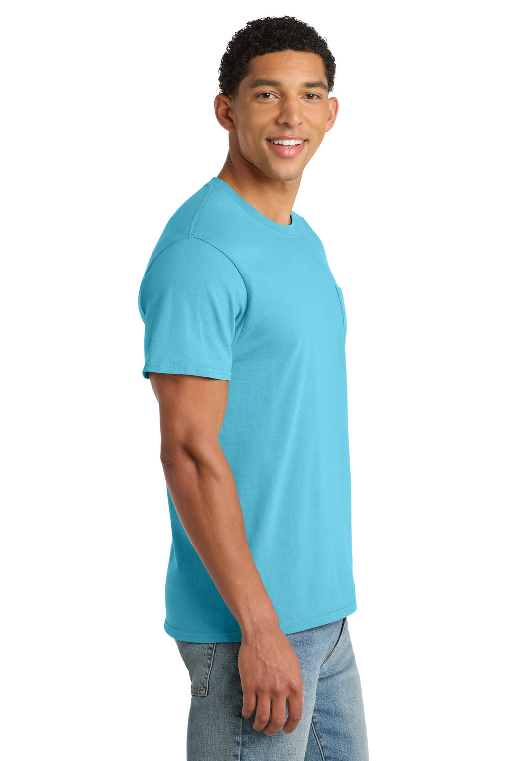 Port & Co Beach Wash Garment-Dyed Pocket Tee. PC099P - Tidal Wave - side