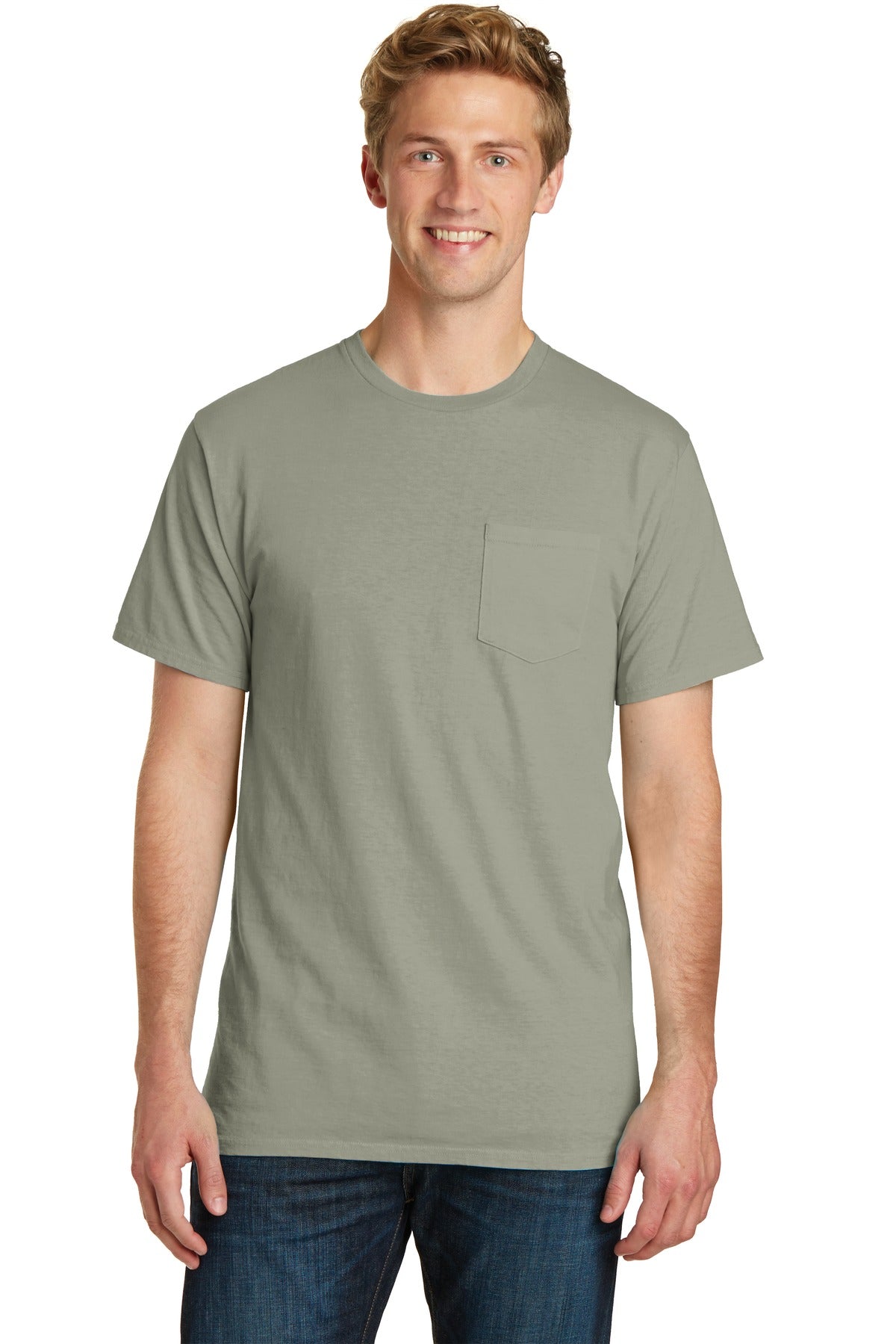 Port & Co Beach Wash Garment-Dyed Pocket Tee. PC099P - Walnut - front
