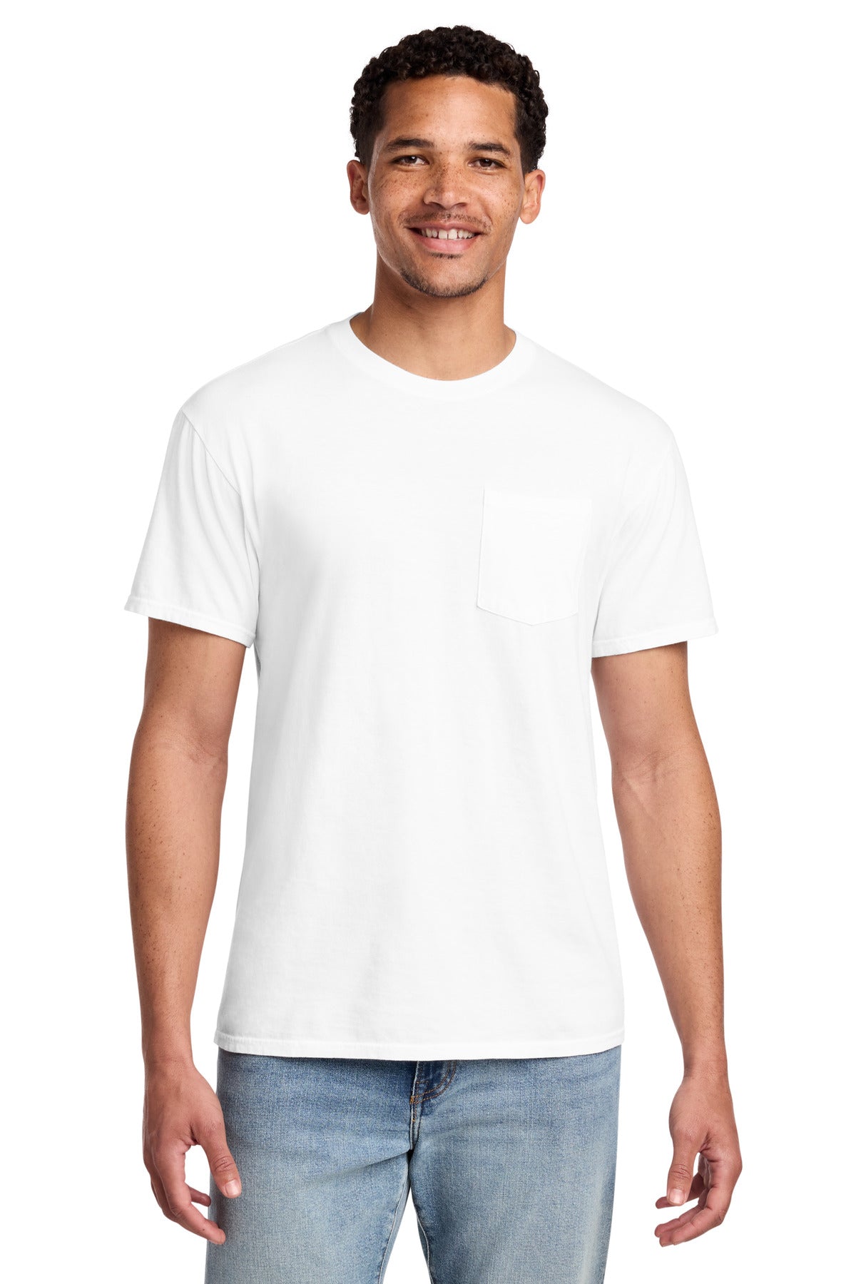 Port & Co Beach Wash Garment-Dyed Pocket Tee. PC099P - White - front
