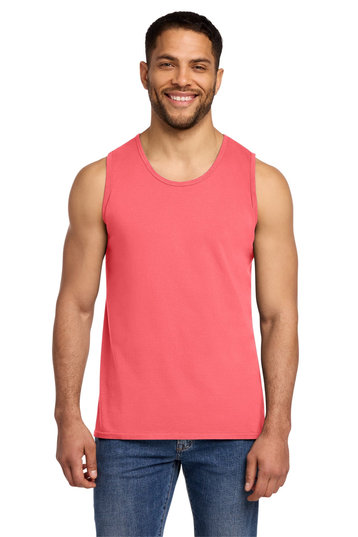 Port & Co Beach Wash Garment-Dyed Tank. PC099TT - Neon Coral - front