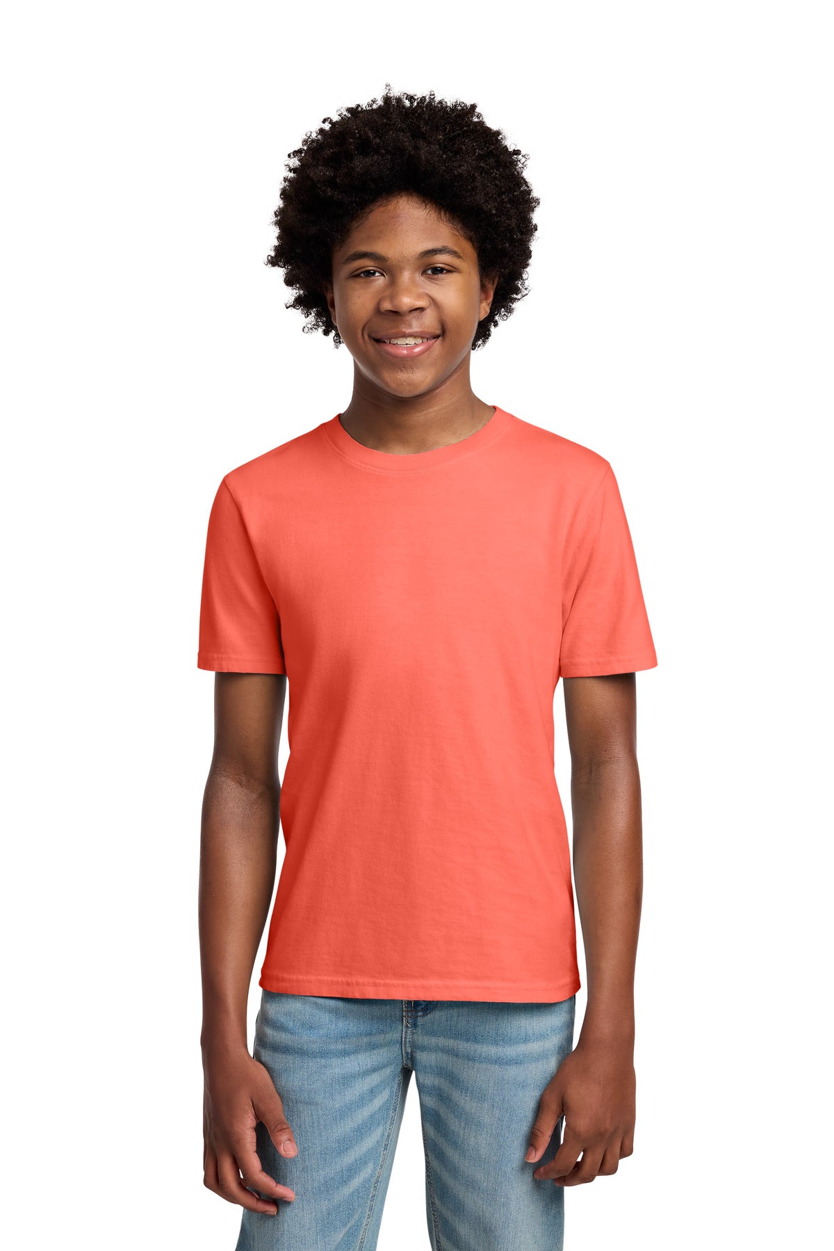 Port & Co Youth Beach Wash Garment-Dyed Tee. PC099Y - Neon Coral - front