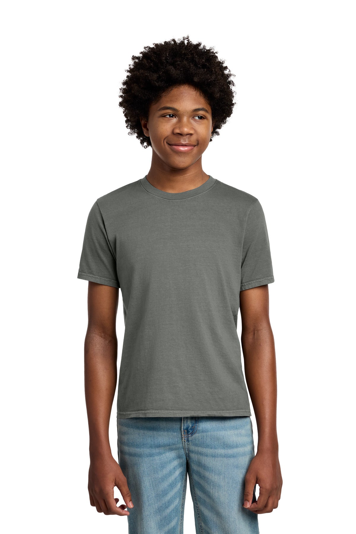 Port & Co Youth Beach Wash Garment-Dyed Tee. PC099Y - Pewter - front