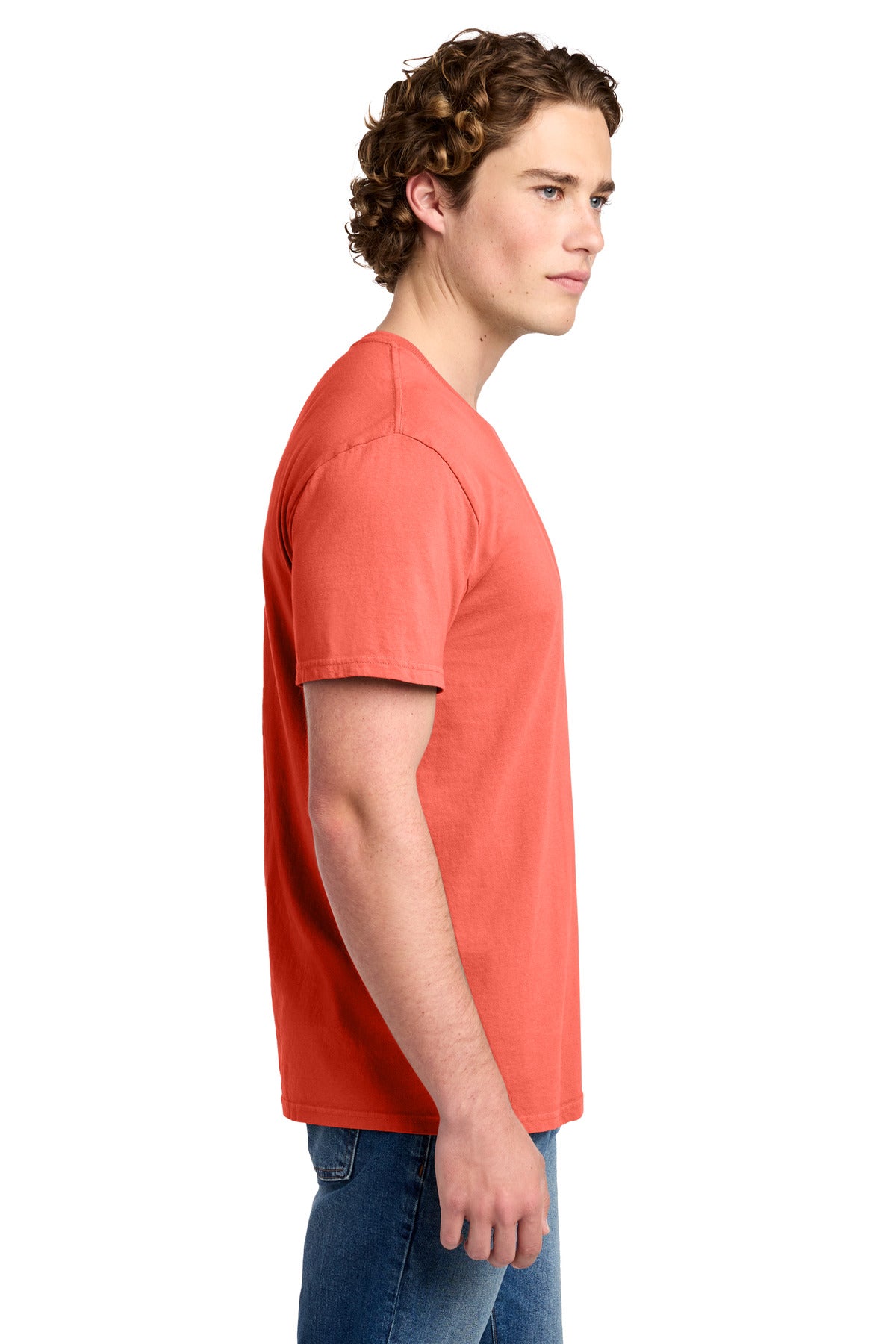 Port & Co Beach Wash Garment-Dyed Tee. PC099 - Neon Coral - side