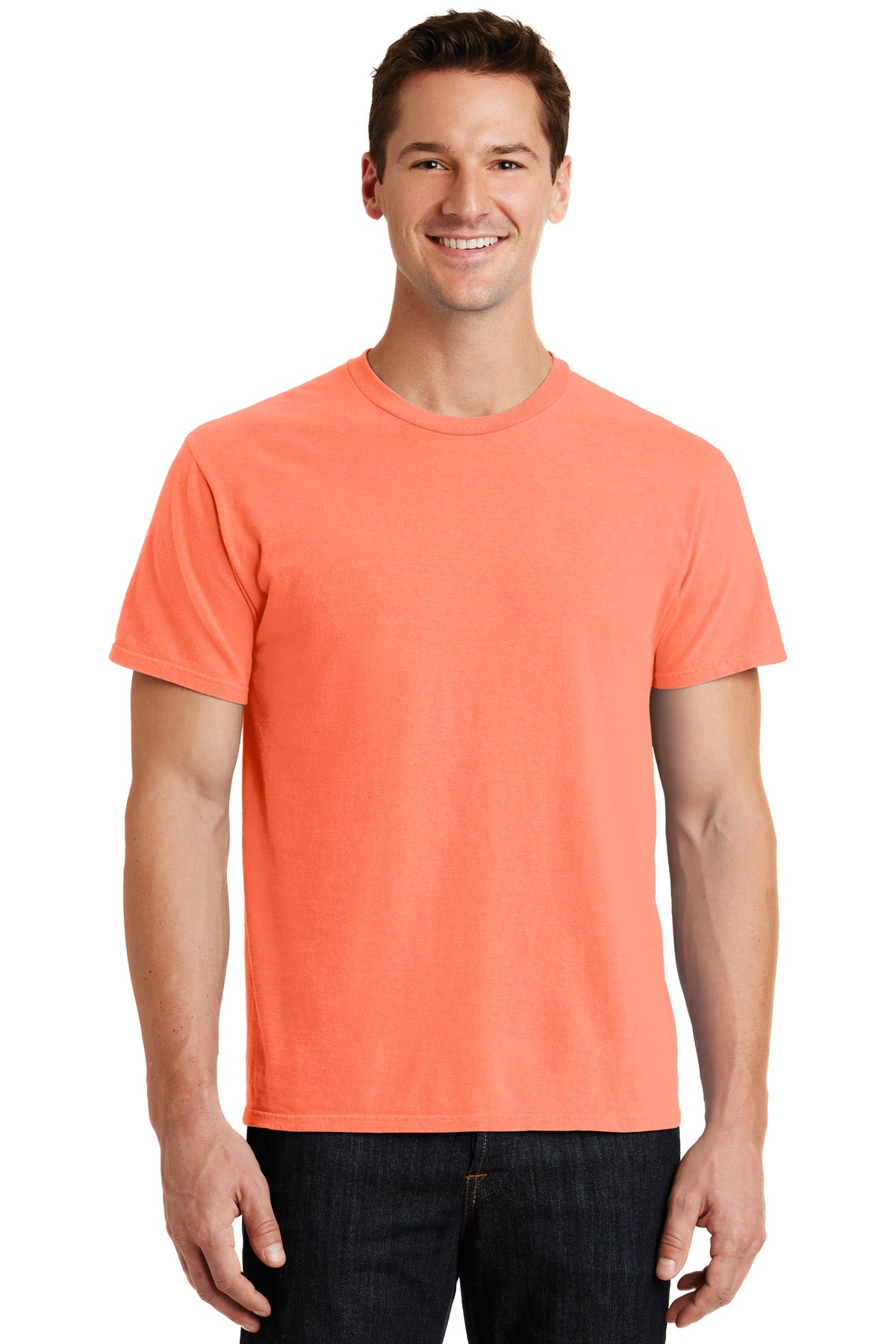 Port & Co Beach Wash Garment-Dyed Tee. PC099 - Neon Orange - front