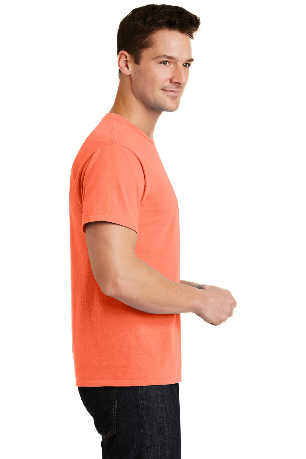 Port & Co Beach Wash Garment-Dyed Tee. PC099 - Neon Orange - side