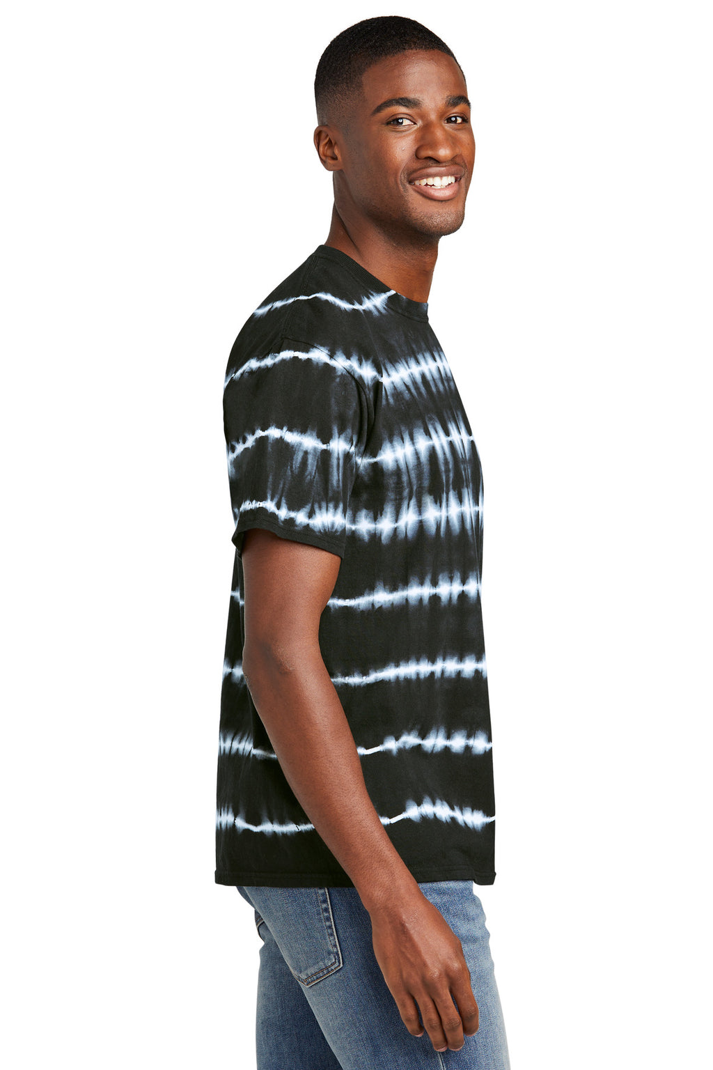Port & Co Allover Stripe Tie-Dye Tee PC142 - Black/ White - side